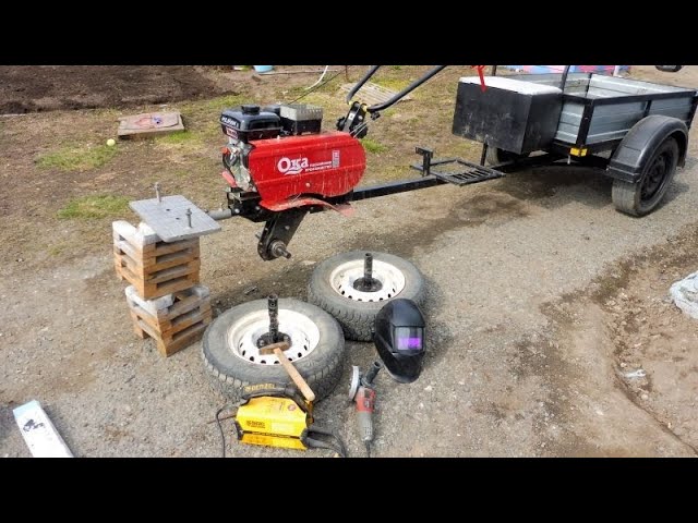 Обзор мотоблока Ока, переделка крепления колёс R-13 смотреть онлайн