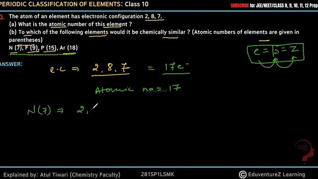 The atom of an element has electronic configuration 2, 8, 7.(a) What is the atomic number of this e смотреть онлайн
