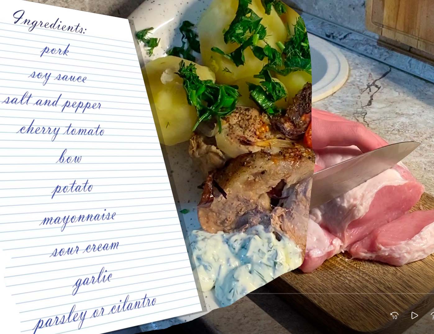 Запеченная свинина с соусом и варенной картошечкой