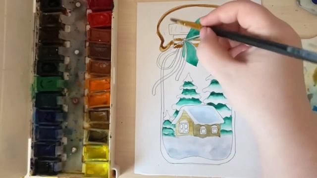 Зимний рисунок акварелью. Пошаговый видео урок рисования для начинающих смотреть онлайн
