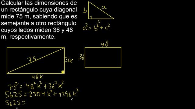 Calcular las dimensiones de un rectángulo cuya diagonal mide 75 m, sabiendo que es semejante a otro смотреть онлайн