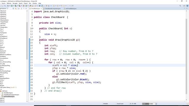 Java Graphical Programming to draw a checkboard with 64 squares, Red. & Black. User can decide siz смотреть онлайн