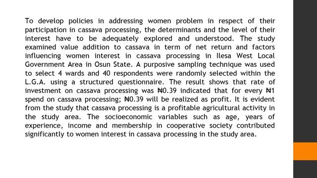 Value Addition in Cassava Processing Evidence from Women in Ilesa West Local Government Area of Osu смотреть онлайн