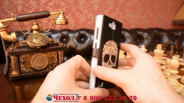 Фирменный чехол-книжка с безумно красивым расписным рисунком черепа на Huawei Honor 3C смотреть онлайн