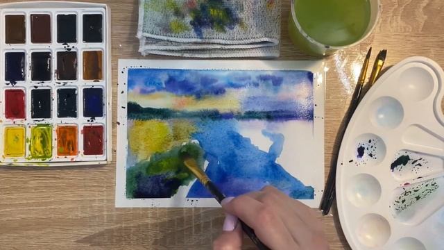 Как нарисовать реку Волгу карандашом и акварелью начинающим | Рисунок для детей смотреть онлайн