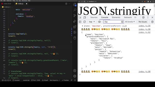 Power of JSON.stringify - readable logs in node/browser, filter out object keys, transform output смотреть онлайн