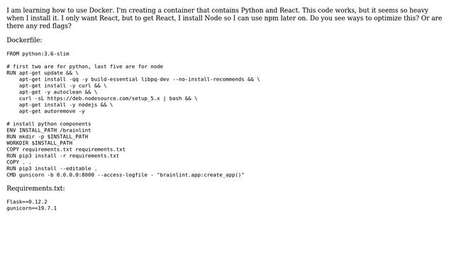 Code Review: Dockerfile to install Python and React in Linux container смотреть онлайн