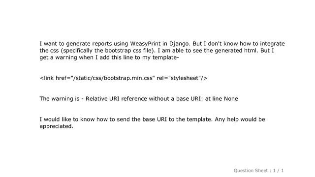 Django : Django WeasyPrint CSS integration warning: Relative URI reference without a base URI: link смотреть онлайн