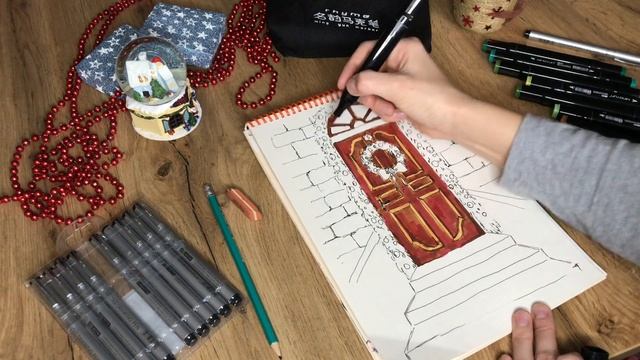 Рисуй со мной «Новогодняя композиция», скетч маркерами. смотреть онлайн