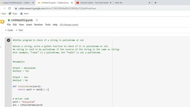PYTHON -Program to check if a string is palindrome смотреть онлайн
