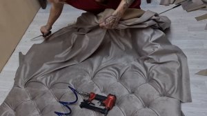 Соединяем ткань на каретную стяжку. Нехватило ткани. Как соединить ткань без шитья. Каретная стяжка