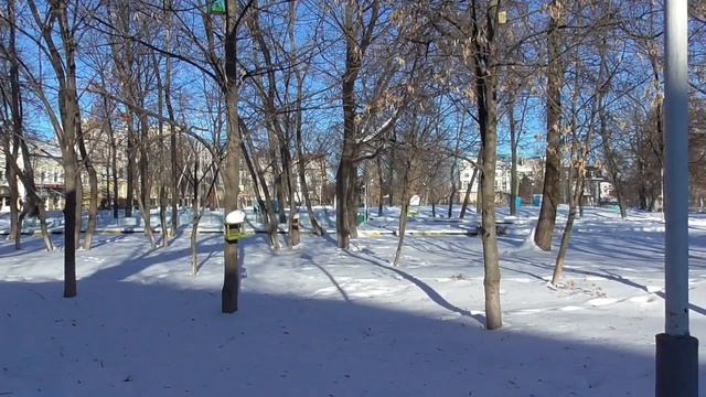 Зимний парк, кормушки для птиц, зима смотреть онлайн