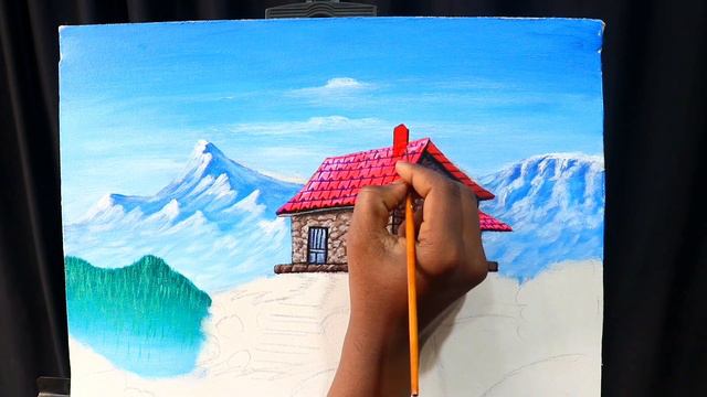 Acrylic painting of a mountain house and nature | painting 509 смотреть онлайн