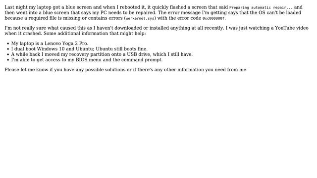 Windows 10 won't boot (Error code: 0xc000000f) смотреть онлайн