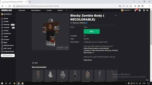 Roblox Bundle Blocky Zombie Body ( RECOLORABLE) UGC FREE смотреть онлайн