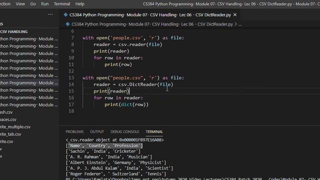 CS384 Python Programming Module 07 CSV Handling Lec 06 CSV DictReader смотреть онлайн