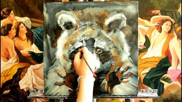 Картина маслом "Енот Семен", художник Кумаченко Валерия, видео урок по живописи смотреть онлайн