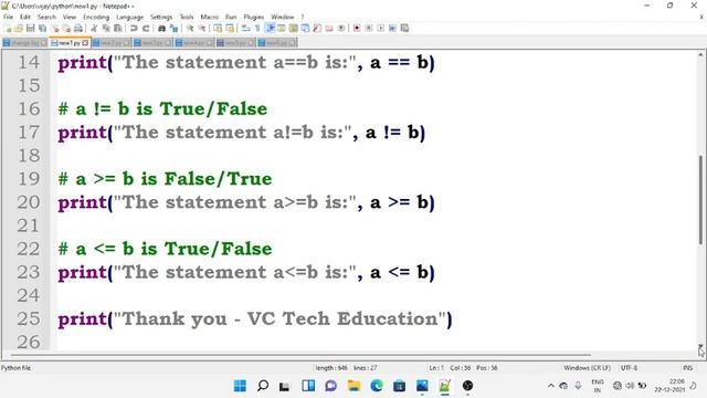 Python Programming Relational Operators or Conditional Operators #006 #VC Tech Education смотреть онлайн