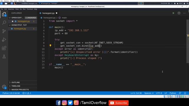 How to build simple HoneyPot using python - Hacking Tutorial - Tamil Overflow? смотреть онлайн