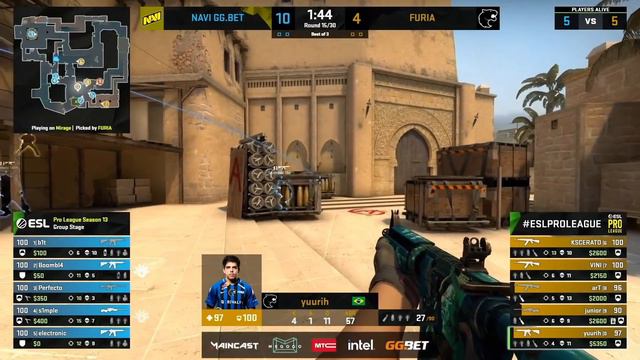 Группа C. NAVI vs FURIA. Map-1 Mirage. ESL Pro League Season 13 смотреть онлайн