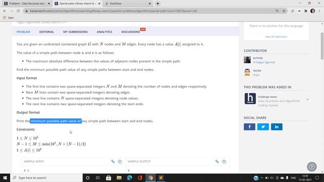 SPECIAL PATHS | HACKEREARTH DATA STRUCTURES AND ALGORITHMS CODING CONTEST FEBRUARY 2021 смотреть онлайн