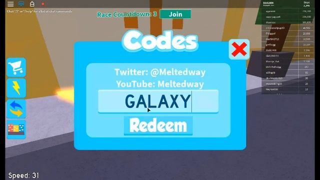 Roblox ?[CODE: GALAXY] Speed City (1 code) смотреть онлайн