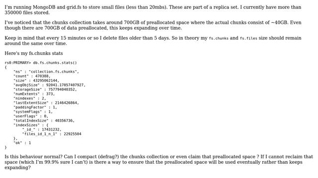 Databases: Huge size on mongodb's gridfs. Should I compact? смотреть онлайн