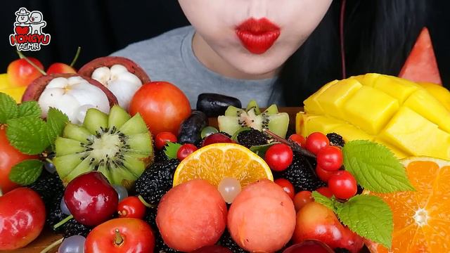 ASMR EXOTIC FRUITS *KOREAN CHERRY WATERMELON MANGOSTEEN KIWI 다양과일 먹방 망고스틴 수박 앵두 살구 망고 EATING MUKBAN смотреть онлайн