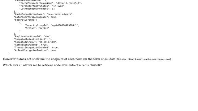How to find out the endpoint url of a node of a redis cluster via aws cli 'elasticache... смотреть онлайн