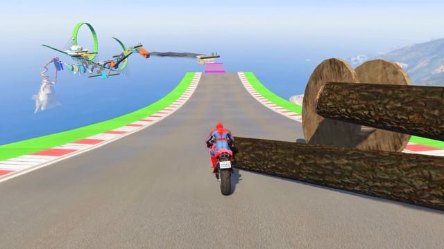 دفع المياه الشرائح ميغالودون Superheroes on Bike Drive Water Slides MEGALODON pit GTA 5 смотреть онлайн