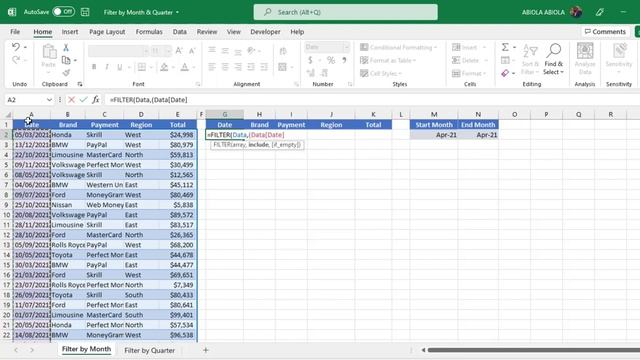 Dynamic Array FILTER by Month & Quarter смотреть онлайн