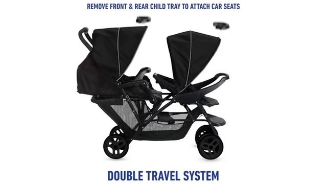 Graco Stadium Duo Click Connect Tandem Double Pushchair/Stroller, Car Seat Compatible, Black/Grey смотреть онлайн
