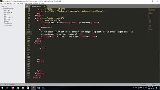 Django 3.0 Tutorial Instagram clone | Notifications designing the template | 20 смотреть онлайн