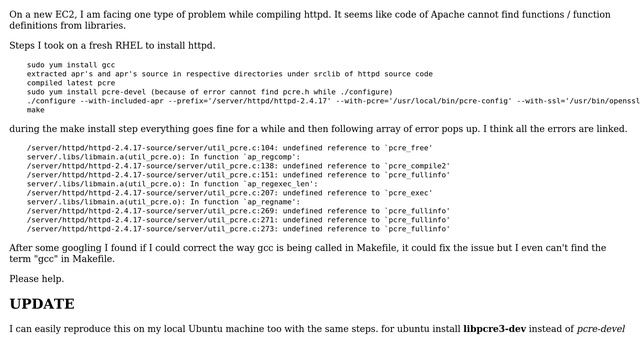 util_pcre.c:104: undefined reference to `pcre_free' while compiling Apache HTTPD 2.4.17.... смотреть онлайн