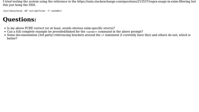 Unix & Linux: Correct PCRE in Exim Custom Filter File смотреть онлайн