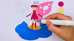 Раскраска бабочка Роза, учим цвета, Лунтик. Coloring pages for children.