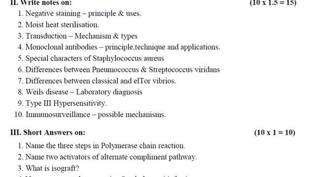 Microbiology | Paper 1| MBBS | Second Year | Question Paper | August 2013