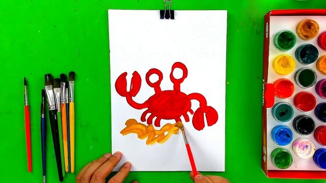 Рисуем КРАБА красками гуашь для детей смотреть онлайн