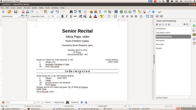 Formatting a Recital Program Using Styles in LibreOffice смотреть онлайн