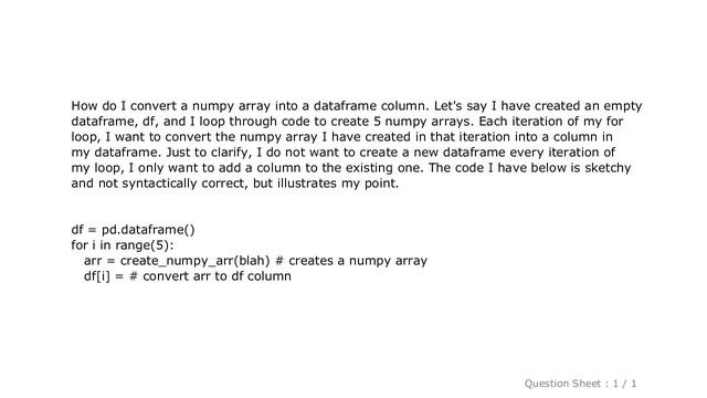 Pandas : Converting numpy array into dataframe column? смотреть онлайн