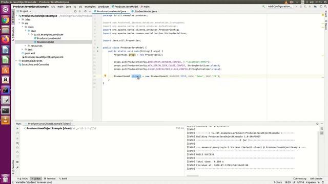 Producer Example : Send Java Object as a message to Kafka. смотреть онлайн