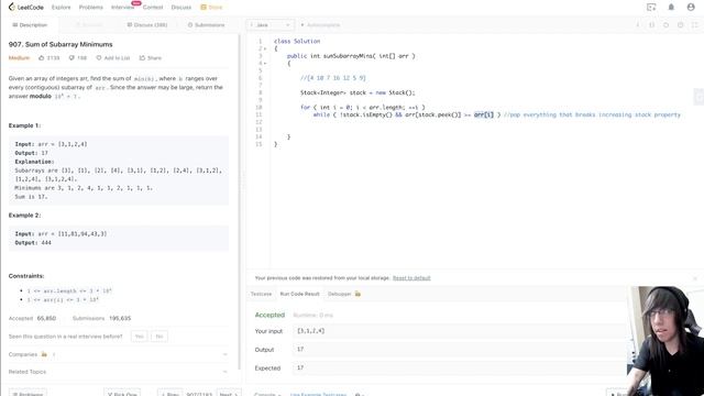 WALKTHROUGH - LeetCode 907. Sum of Subarray Minimums смотреть онлайн