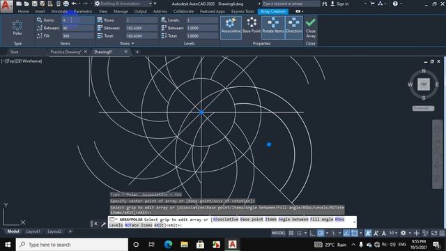 Autocad 2D practice drawing of fan blades (use of polar array). смотреть онлайн