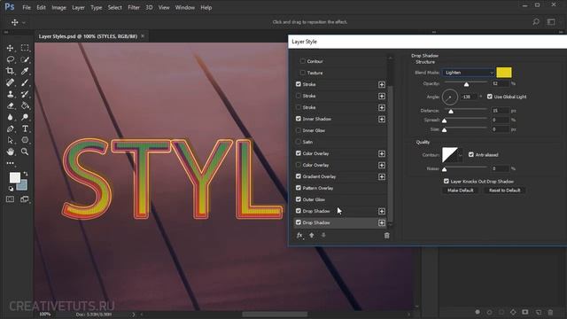 Комбинирование стилей слоя. Видеоуроки Photoshop. смотреть онлайн