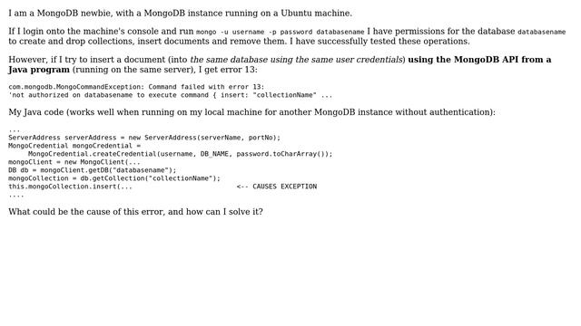 Databases: MongoDB denying API access, while console shell works смотреть онлайн