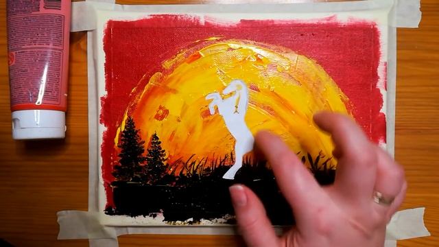 Как нарисовать КОНЯ акрилом | Лошадь на закате | Простой урок рисования для начинающих смотреть онлайн