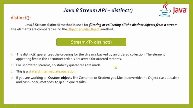 8.6 java 8 stream distinct() method | distinct method in Java 8 | example programs for distinct() смотреть онлайн