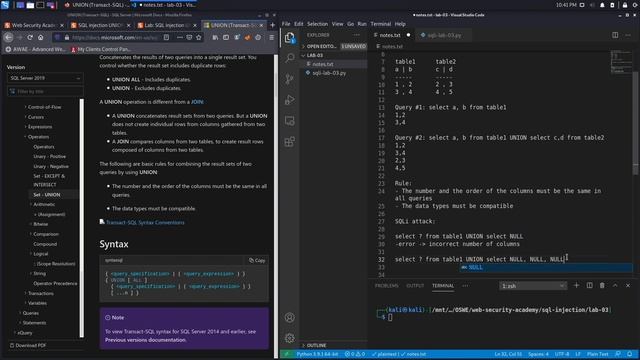 SQL Injection - Lab #3 SQLi UNION attack determining the number of columns returned by the query смотреть онлайн