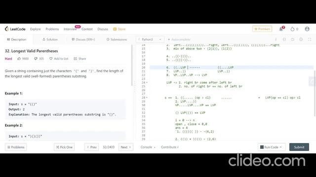 Longest Valid Parentheses || Leetcode 32 || Coding and Intuition || O(1) Space смотреть онлайн