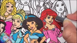 DISNEY PRINCESS Fun All Together Coloring Page Ariel Tiana Snow White Belle Jasmine Aurora Mulan